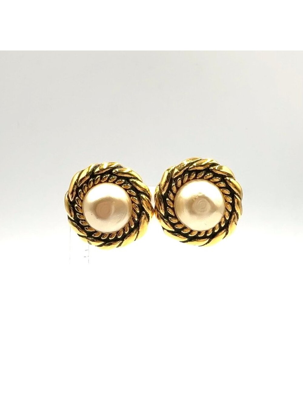 Chanel Twisted Rope Pearl Faux Off White Gold Earrings